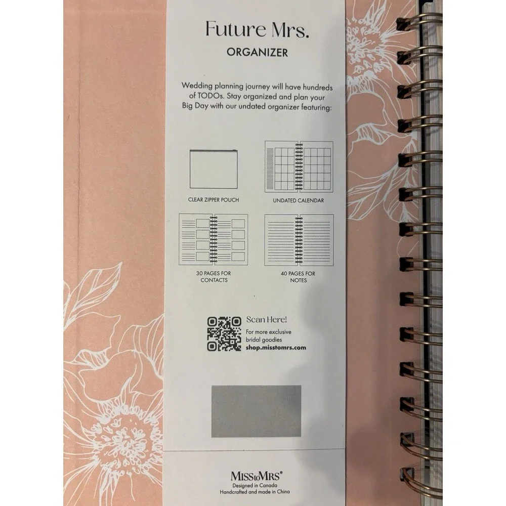 Miss To Mrs Future Mrs. Organizer Wedding Planner Spiral Bound with Zipper Pouch